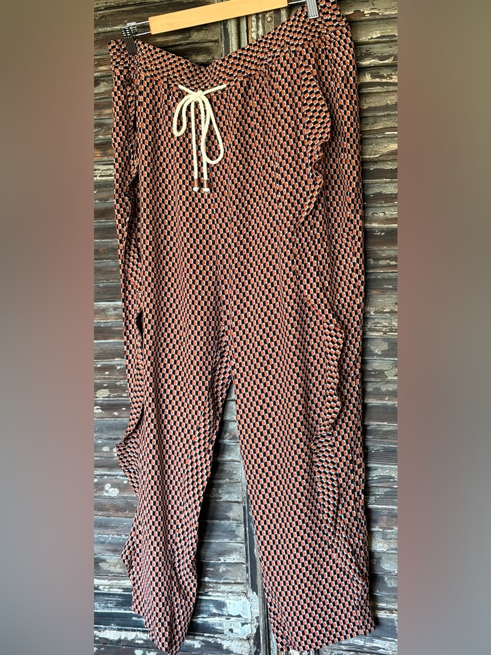 ANTHROPOLOGIE Geometric Print Drawstring Pants - Rust & Black XL